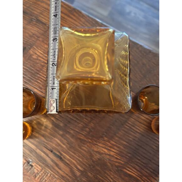 1965 Amber Whisky Decanter & 4 Shot Glasses MCM Indiana - Picture 3 of 9